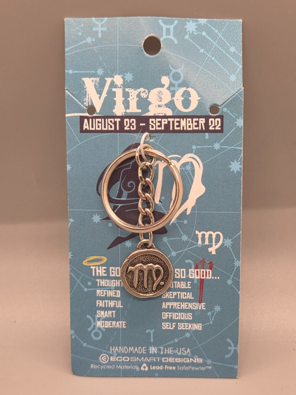 Eco Smart Designs - VIRGO - Astrological - Hand Made Lead Free Pewter Keychain
